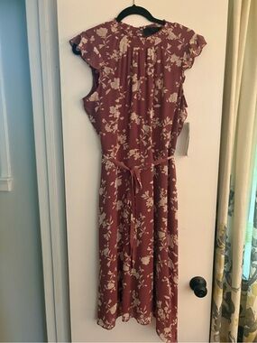Nina Leonard Mauve Dress with Cream Floral Print